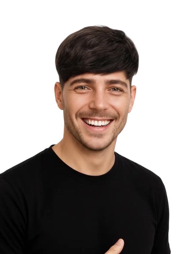 Prótesis capilar para hombre precortado con flequillo, moderno de cabello natural y fácil colocación