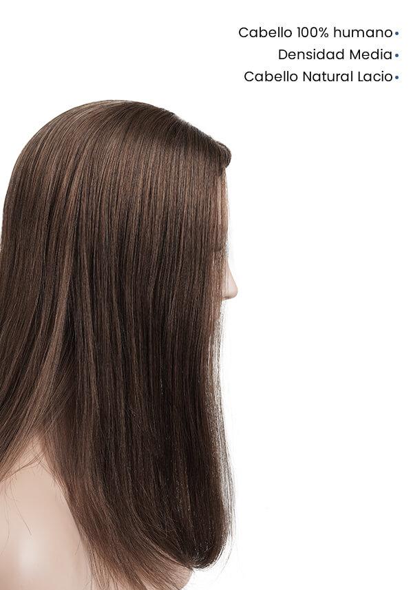 Peluca para Mujer con Cabello Remy de Malla Elástica y Skin Delgado con Broches. Cabello 100% humano