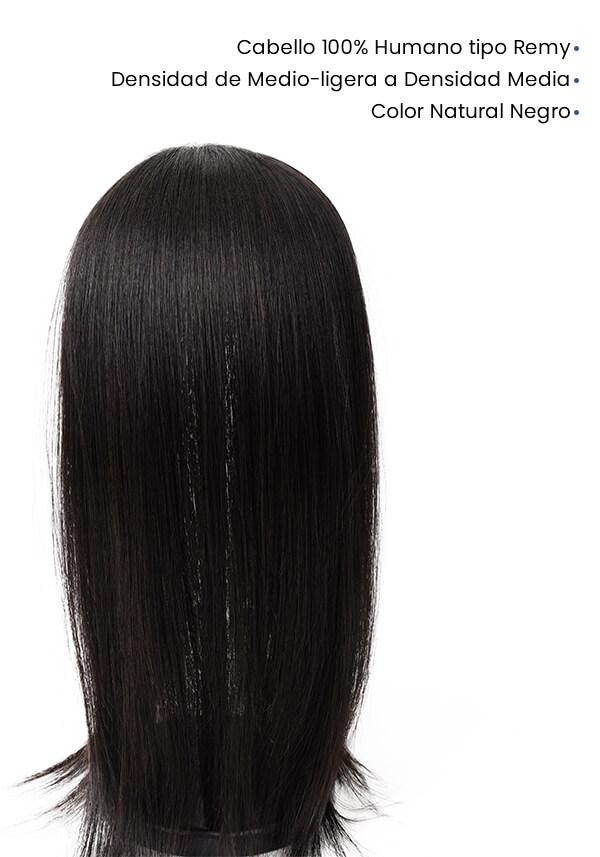 Peluca para Mujer Tipo Topper de Seda Con Encaje Diamante y Broches de Cabello 100% Natural