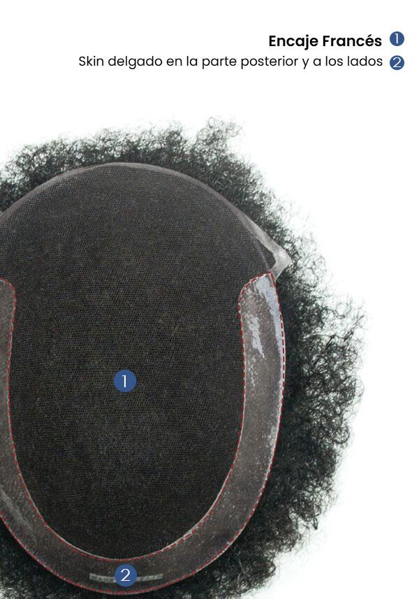 Tupé Personalizado de Encaje y Skin con Cabello Afro de Fácil Colocación