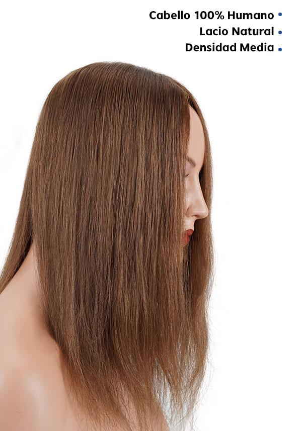 Peluca para Mujer con Cabello Remy de Seda Tipo Topper con Broches y Cabello 100% Natural