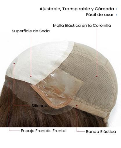 Peluca Personalizada para Mujer de Seda y Malla Ajustable con Encaje Frontal. Transpirable y Realista