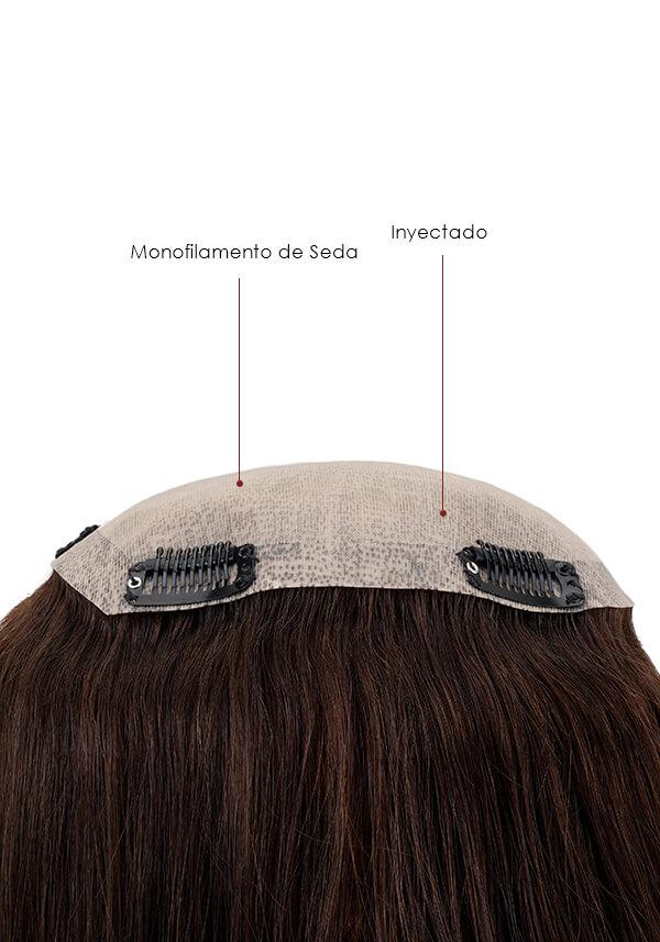 Peluca para mujer de cabello natural con broches de monofilamento y de fácil colocación