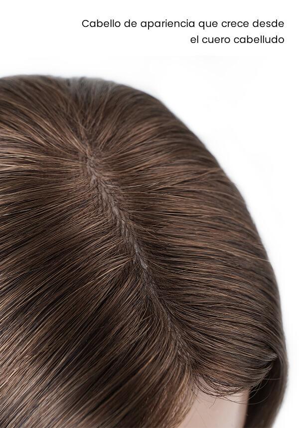 Peluca para Mujer con Cabello Remy de Malla Elástica y Skin Delgado con Broches Altamente Realista