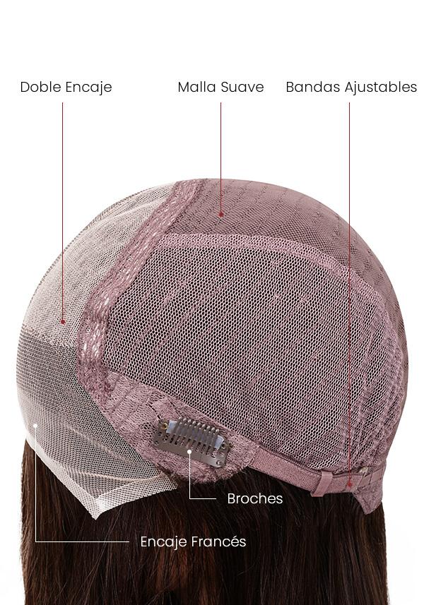 Peluca para Mujer de Encaje y Malla Ajustable con Broches. Ajustable y cómoda de usar