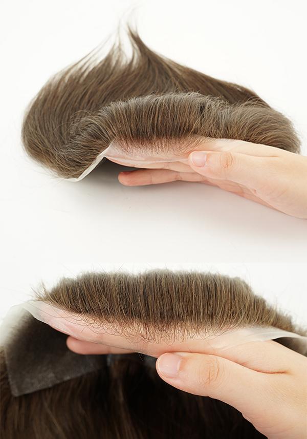 Prótesis capilar frontal para hombre de cabello real y tamaño grande sin nudos e indetectable