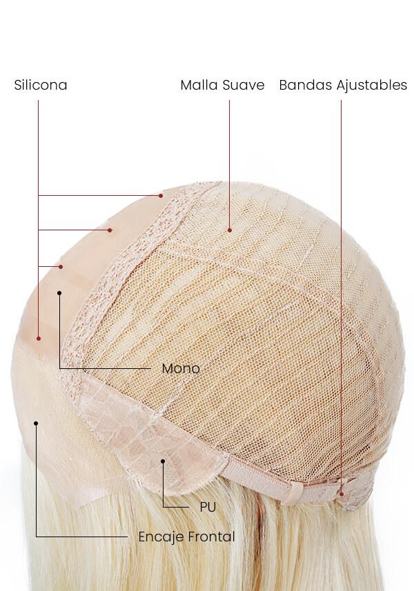 Peluca para Mujer de Malla Ajustable con Monofilamento y Encaje Frontal Cómoda de Usar