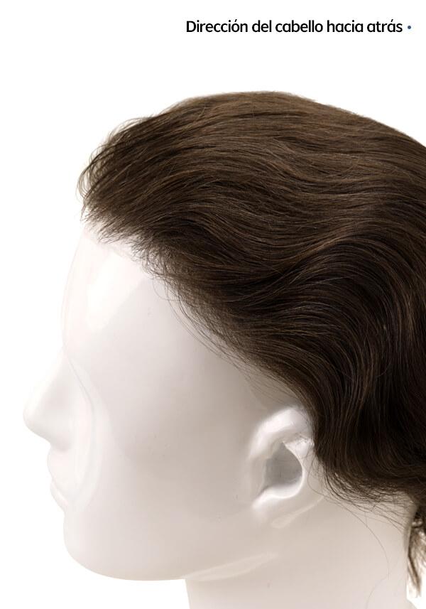 Prótesis capilar para hombre de cabello natural y estilizado de cabello hacia atrás