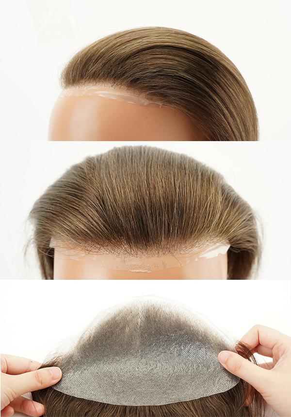 Peluca frontal para hombre de cabello real y tamaño grande peinado hacia atrás