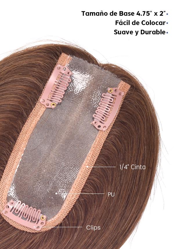  Peluca para Mujer Tipo Topper de Poliuretano con Broches Altamente Durable y de Fácil Colocación