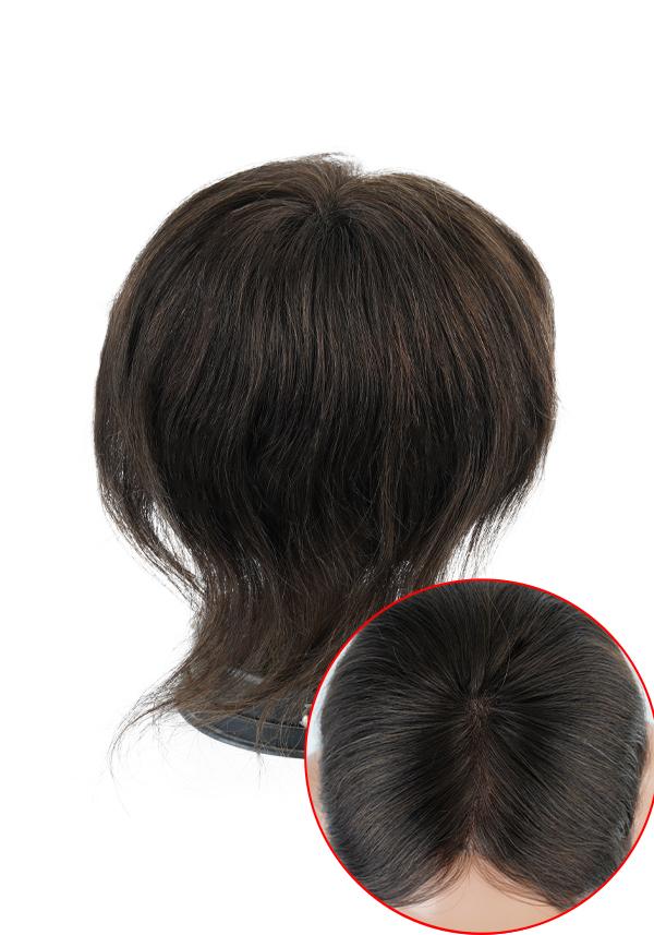 Tupé pequeño de cabello real para pérdida de cabello en el área de la coronilla