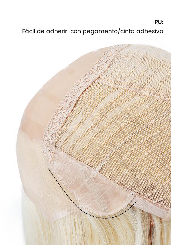 Peluca para Mujer de Malla Ajustable con Monofilamento y Encaje Frontal  de Fácil Colocación