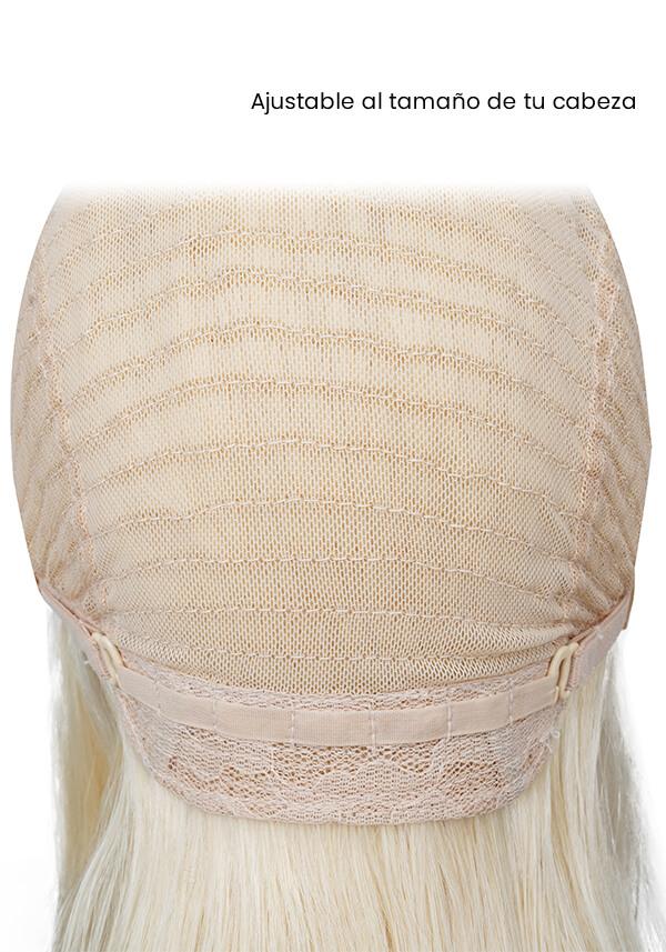 Peluca para Mujer de Malla Expandible con Seda y Encaje Frontal. Cómoda de Usar