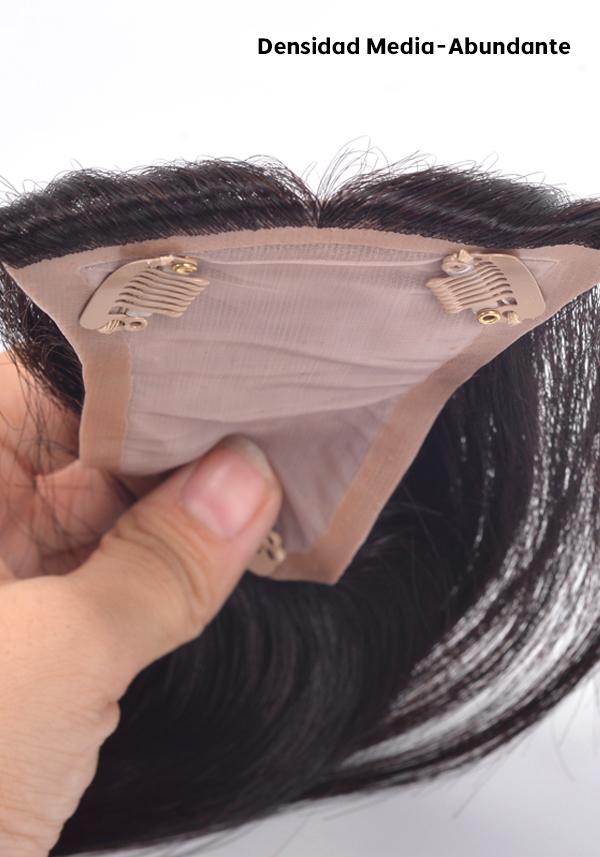 Peluca para Mujer Tipo Topper de Seda con Broches de Fácil Colocación, Cómoda de USar