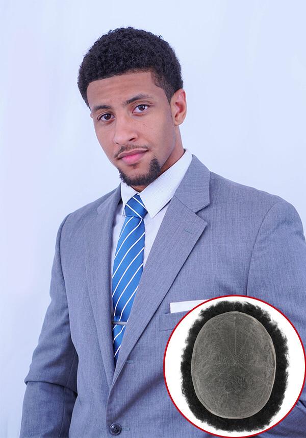 Peluca de Encaje Alemán y Cabello Tipo Afro. Altamente Traspirable y Realista