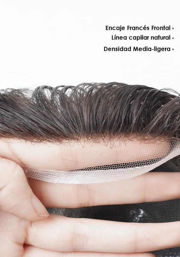 Prótesis Capilar de Skin Super Delgado y Encaje Francés y frontal Indetectable