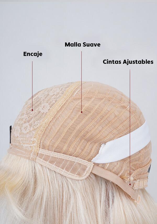 Peluca para mujer de cabello natural de cabello corto y flequillo, fácil de colocar y ajustable