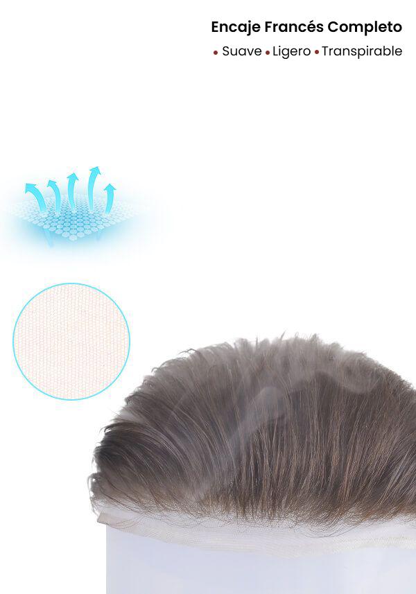 Tupé para hombre de encaje frances de cabello real y transpirable