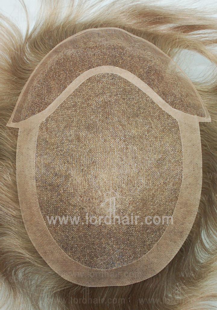 JQ356: Fine welded mono base with PU coat on sides back and french lace front hair replacement system