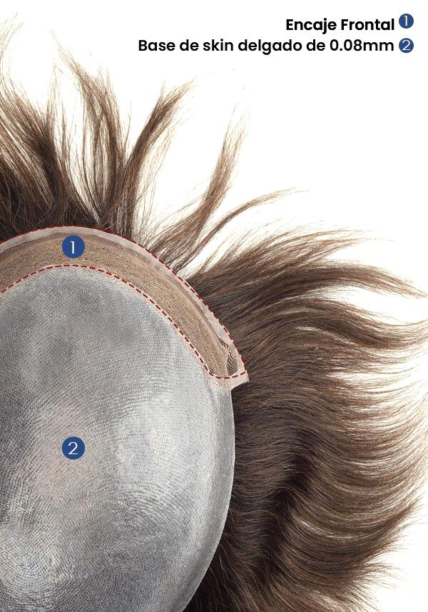 Prótesis Capilar para Hombre de Skin y encaje frontal indetectable y realista con cabello humano