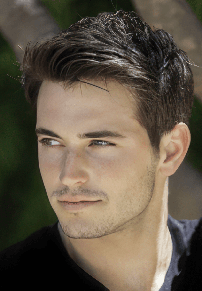 protesis capilar para hombre de base skin super delgado con flequillo largo hacia adelante