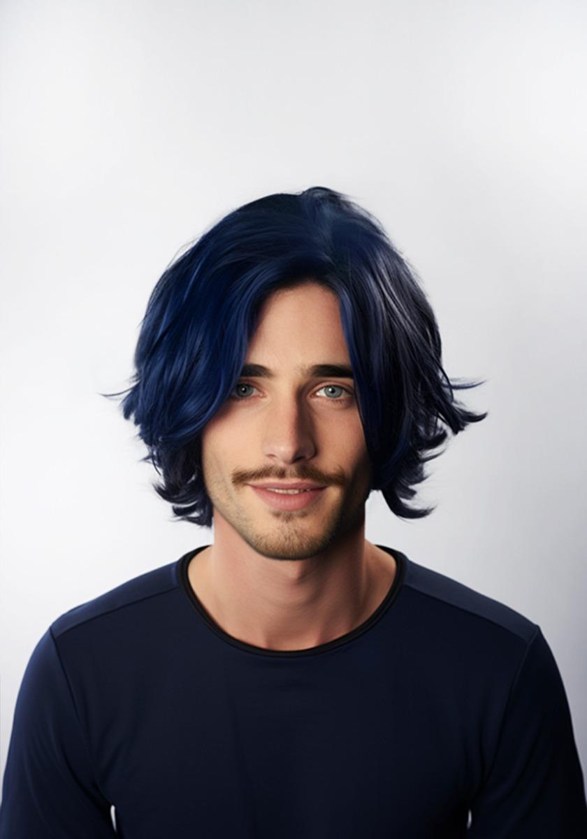 Prótesis capilar profesional de Halloween color Azul elaborada de cabello humano