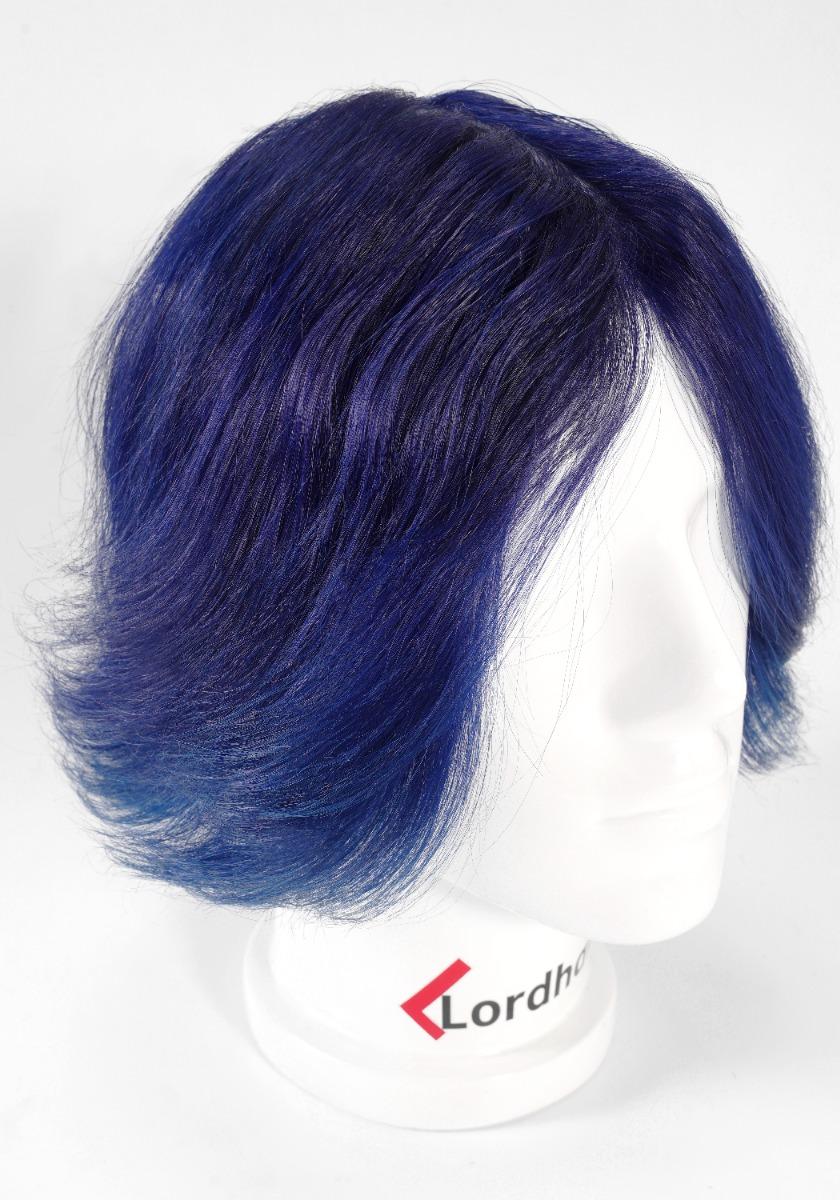 Prótesis capilar profesional de Halloween color Azul elaborada de cabello humano