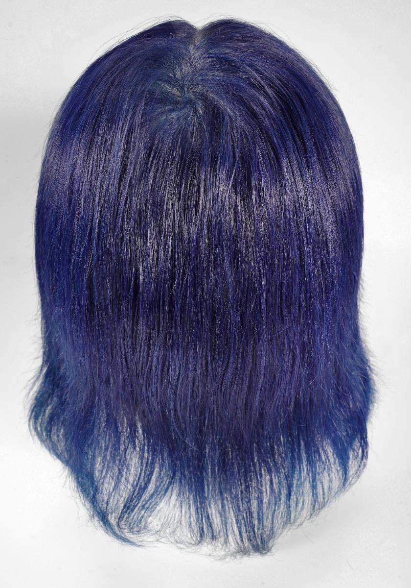 Prótesis capilar profesional de Halloween color Azul elaborada de cabello humano