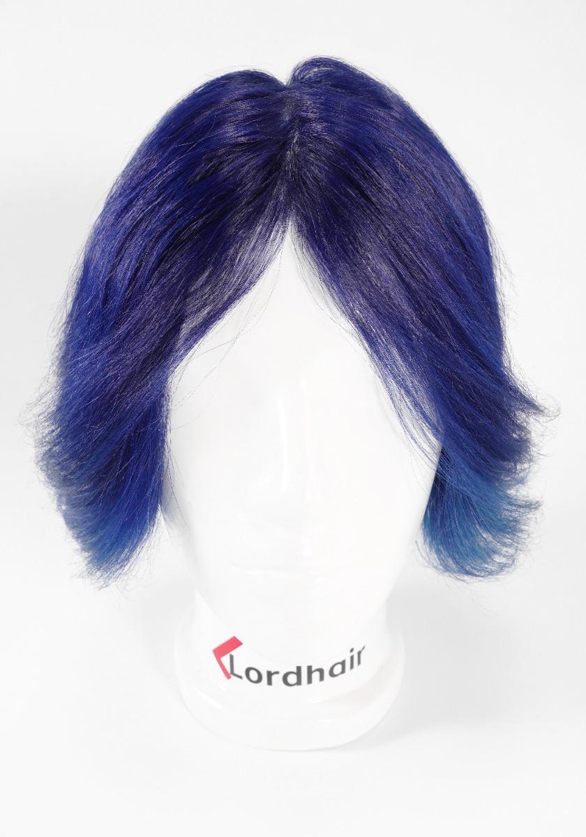 Prótesis capilar profesional de Halloween color Azul elaborada de cabello humano