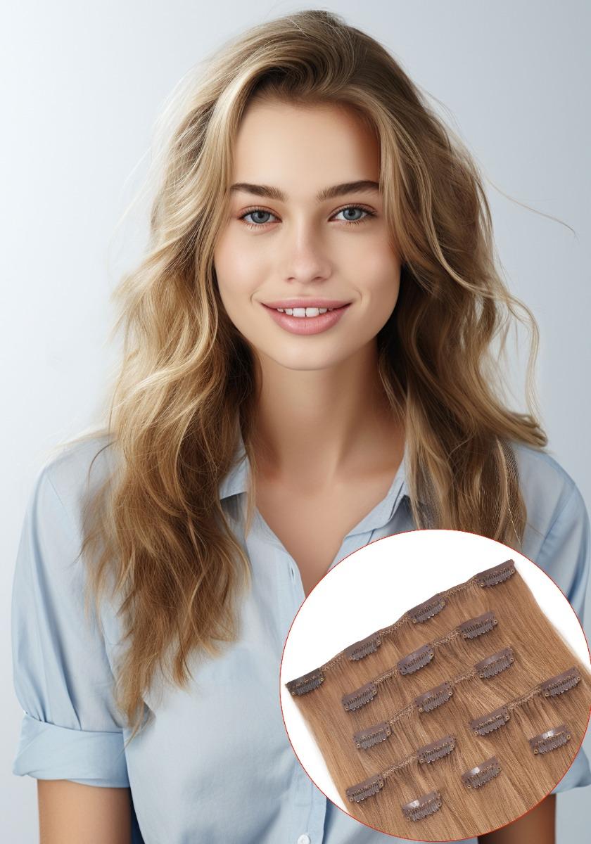 Extensiones de cabello Natural tipo Remy Clásicas con Clips de 16"- 24" (120g)