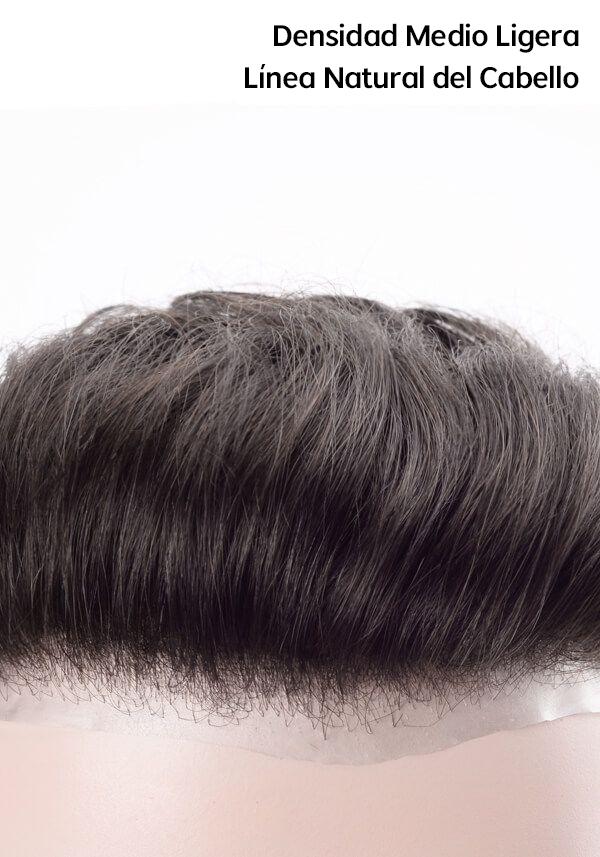 Prótesis capilar precortado para hombre con cabello estilizado hacia atrás. Realista y de cabello natural