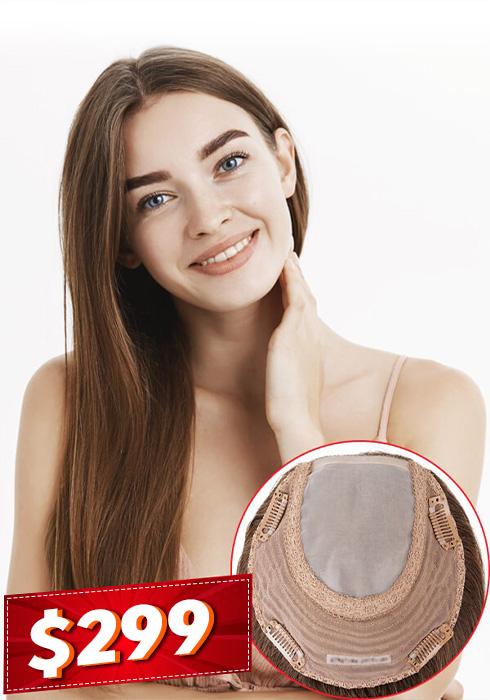Peluca para Mujer con Cabello Remy de Malla Elástica y Skin Delgado con Broches de Fácil Colocación - en Oferta