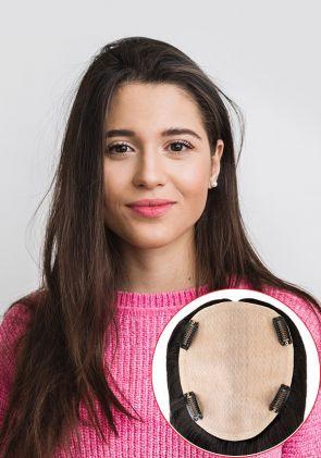 Serenity | Peluca para Mujer Tipo Topper de Seda con Encaje Diamante y Cabello Remy con Clips y de Fácil Colocación