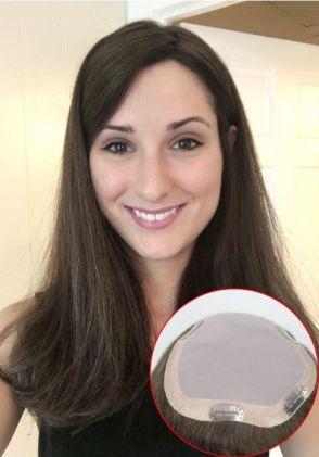 YJ3783 | Peluca para Mujer Personalizada Tipo Topper de Seda y Poliuretano con Broches y Cabello Remy. Durable y de Fácil Colocación