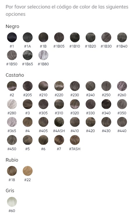 colores en una peluca ó prótesis capilar